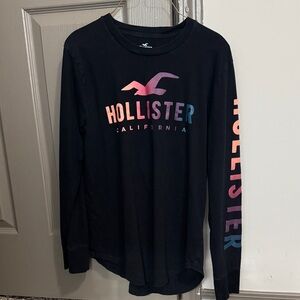 Hollister Black Long Sleeve Tee with Pink to Blue Ombre Logo